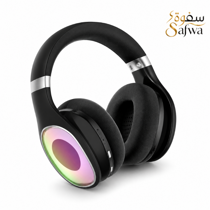 منظر جانبي لسماعات الرأس السوداء فوق الأذن من Safwa Store